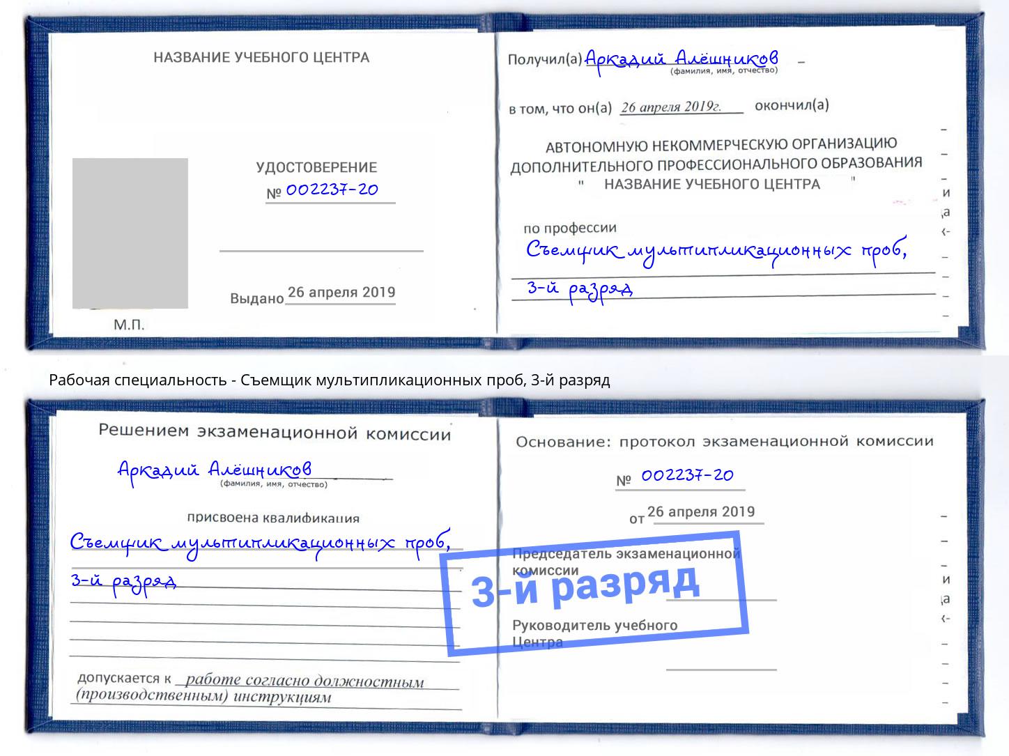 корочка 3-й разряд Съемщик мультипликационных проб Сергиев Посад