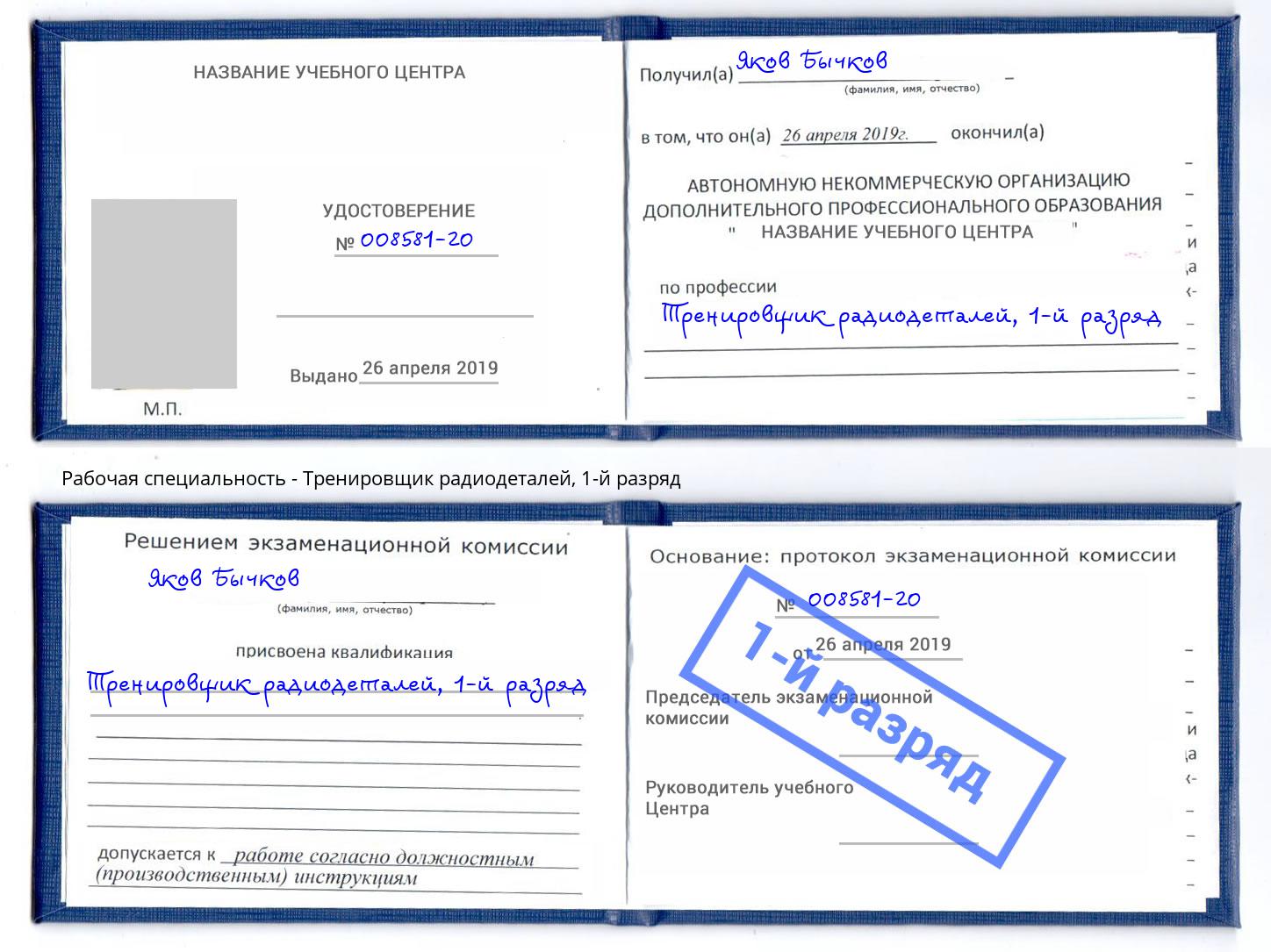 корочка 1-й разряд Тренировщик радиодеталей Сергиев Посад